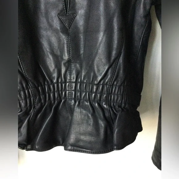 VTG Harley Davidson Leather Moto Jacket Black Motorcycle Cinch Back Women 34 - Picture 9 of 16